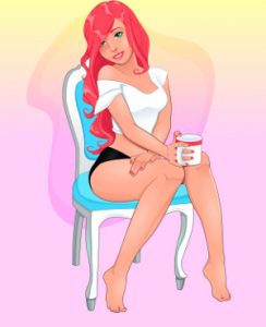 cartoon woman in her panties on a fancy dining chair