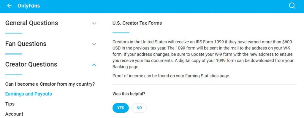 Only fans tax form