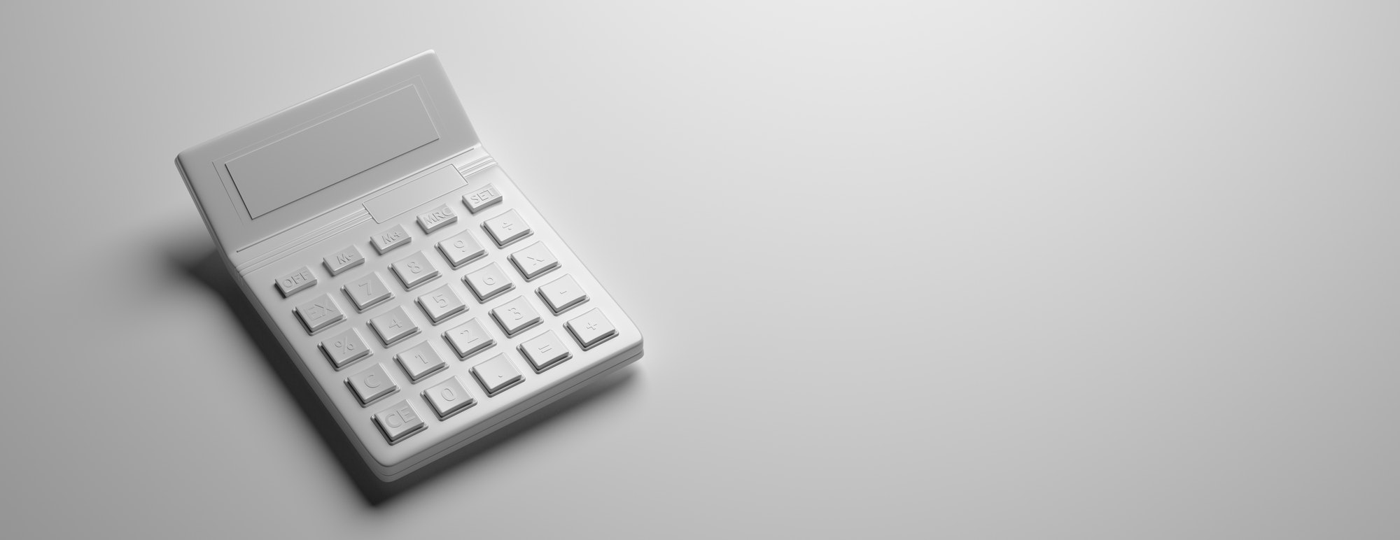 Calculator gray toned on gray background, 3d illustration